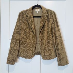 Talbots Vintage Cloverleaf Lapel Floral Crushed Velvet 3 Button Blazer Size 12